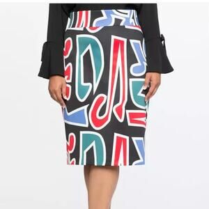 Eloquii Neoprene Music Notes Pencil Skirt Size 16 Bold Print Artsy Stretch Retro